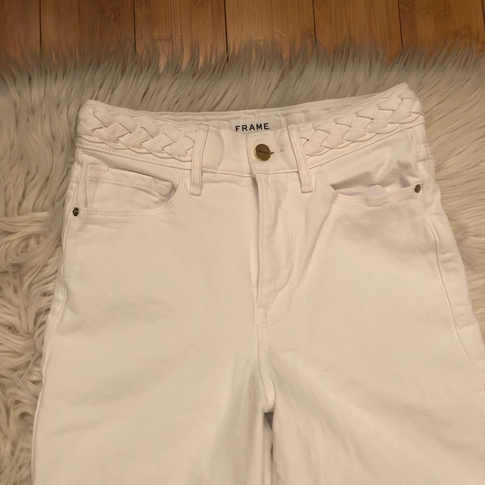FRAME Baggy Palazzo Wide Leg High Rise Braided Waistline White Denim Jeans 27 - Picture 4 of 12